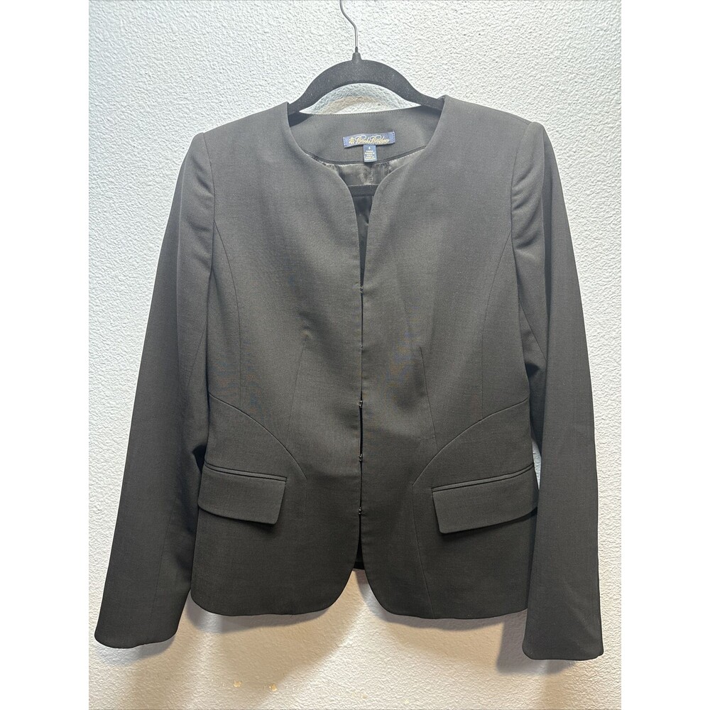 Brooks Brothers Women Elegant Black Wool Blend Collarless Blazer Jacket Size 6